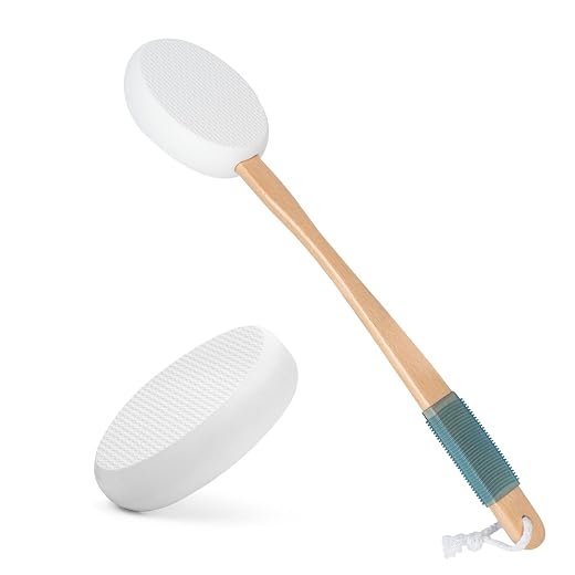AmazerBath Lotion Applicator for Back, Feet, 2 Replacement Pads with 17" Curved Handle, Back Sunscreen Applicator for Kids, Elderly, Women, Apply Cream Medicine Moisturizer Tanner, White
