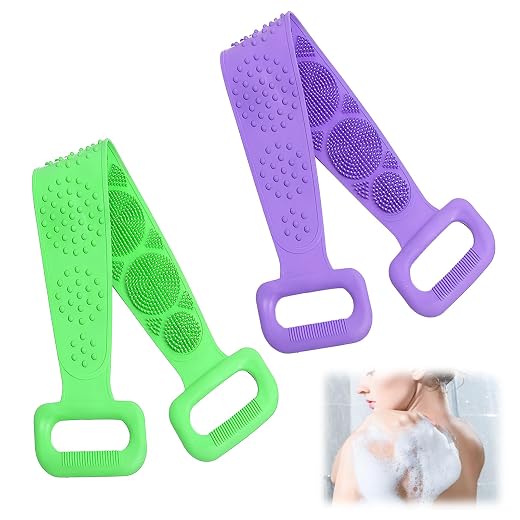 Silicone Body Scrubber for Shower,Silicone Back Body Scrubber with Handle,27.5 Inch Exfoliating Deep Clean Bath Body Brush Scrubber for Men and Women-2 PCS