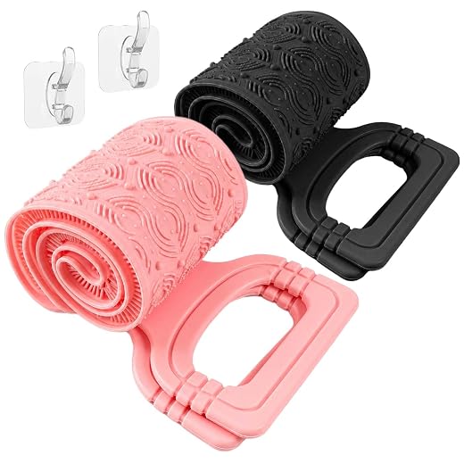 Manmihealth Silicone Back Scrubber for Shower 2 Pack, 33.8'' Exfoliating Body Scrubber with Long Strap Handle, Dual-Sided Extendable Back Washer for Men and Women (Black+Pink)