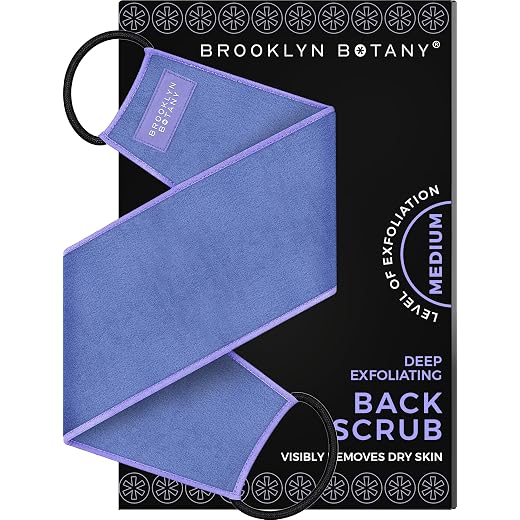 Brooklyn Botany Exfoliating Back Scrubber for Shower and Bath with Handles – Heavy Duty Exfoliating Body Scrubber for Massage and Dead Skin Remover for Body – 32.5” x 5”
