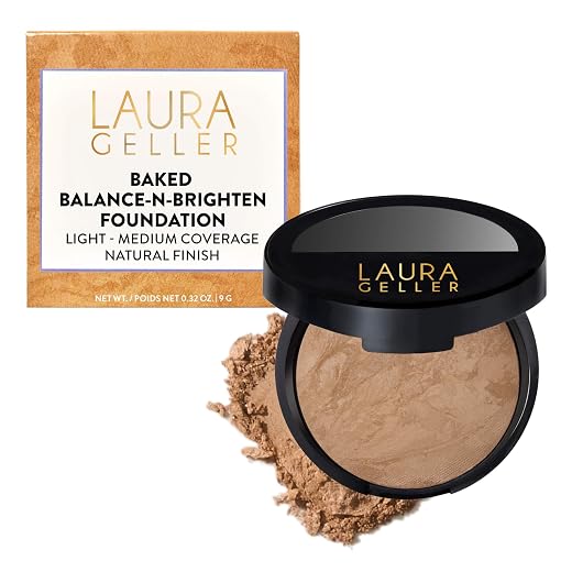 LAURA GELLER NEW YORK Award-Winning Baked Balance-n-Brighten Color Correcting Powder Foundation - Golden Medium - Buildable Light to Medium Coverage - Demi-Matte Natural Finish