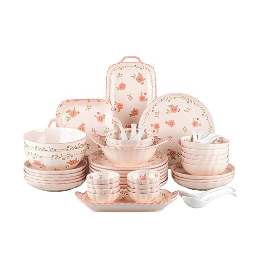 Ceramic Dinnerware Set, Series Kavara Ⅱ, (Pink Peach Blossom)