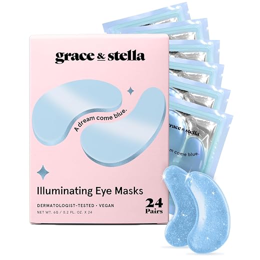 grace & stella Award Winning Under Eye Mask Reduce Dark Circles, Puffy Eyes, Undereye Bags, Wrinkles, Gel Under Eye Patches, Get Well Gifts for Women - Vegan Eye mask (24 Pairs, Blue)