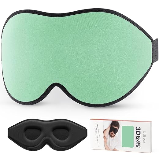 LitBear Sleep Mask for Side Sleeper Women Men, Eye Mask for Sleeping Light Blocking, 3D Contoured Cup Sleeping Mask, Soft Breathable Sleep Eye Mask with Adjustable Strap for Flight, Mint Green