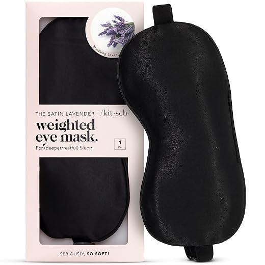 Kitsch Weighted Satin Sleep Mask - Weighted Eye Masks for Sleep and Travel - Lavender Ultra-Soft Sleeping Eye Mask for Women and Men - Light Blocking, Adjustable Strap, (4.1oz/116g)