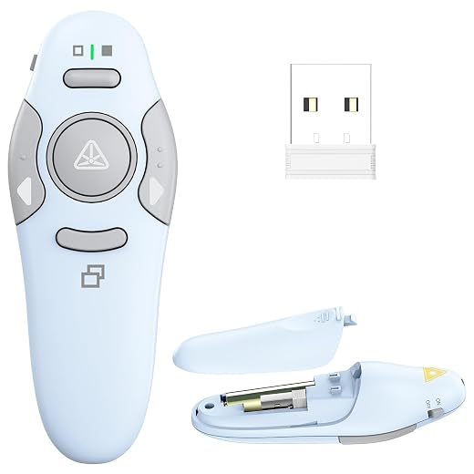 QUI Presentation Clicker Wireless Presenter Remote Clicker for PowerPoint Presentation Remote, PowerPoint Slide Advancer for Mac/Windows/Linux, Google Slide/PPT/Keynote, USB A, Blue