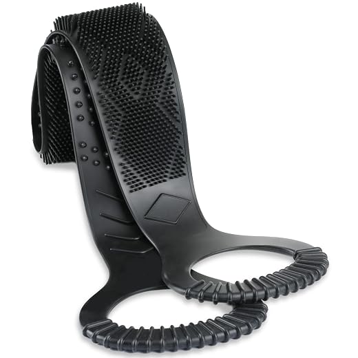 FREATECH Silicone Back Scrubber for Shower, 36" Dual-Sided Back Washer Exfoliator Strap to Clean, Exfoliate and Massage, Easily Cover the Entire Back for Men Women, Easy to Clean, Black