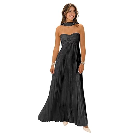 Women's Strapless Chiffon Bridesmaid Dresses with Scarf Long A-Line Pleated Formal Evening Dress WA096