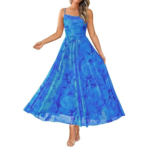 BTFBM Women Summer Floral Maxi Dresses Elegant Spaghetti Strap Dress Printed Party Dress Beach Long Dresses