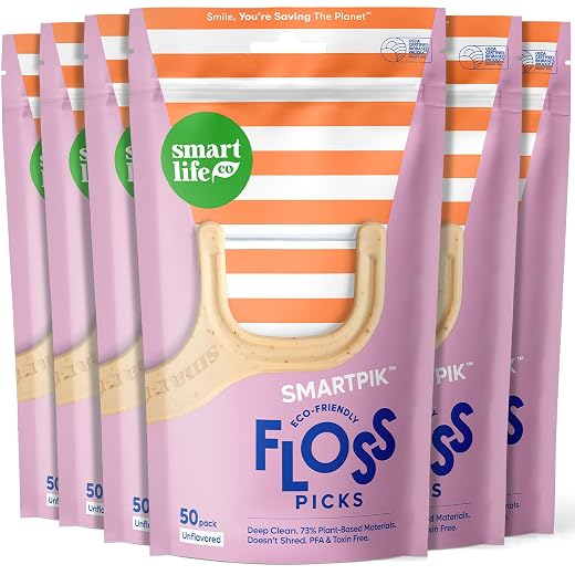 SmartLifeco Eco-Friendly Dental Floss Picks (300ct) - The Original Straw Wheat Flossers, Superior Anti-Shred Thread for Tight Gaps, Zero Waste Tooth Pick for Adults, Soft on Gum & Teeth, Unflavored