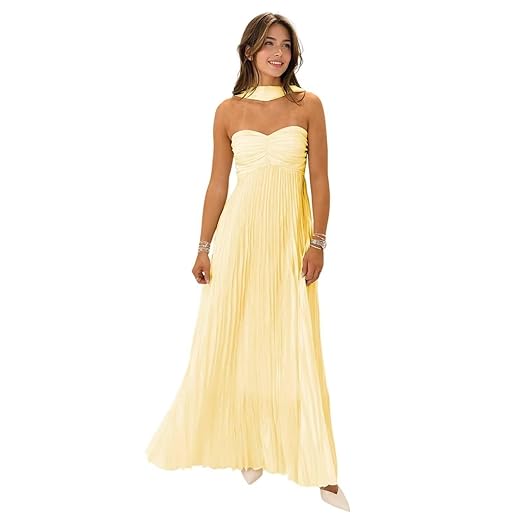 Women's Strapless Chiffon Bridesmaid Dresses with Scarf Long A-Line Pleated Formal Evening Dress WA096