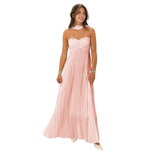 Women's Strapless Chiffon Bridesmaid Dresses with Scarf Long A-Line Pleated Formal Evening Dress WA096