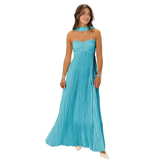 Women's Strapless Chiffon Bridesmaid Dresses with Scarf Long A-Line Pleated Formal Evening Dress WA096