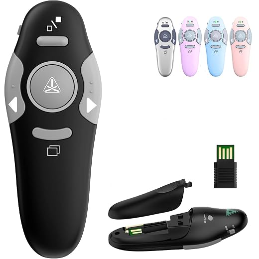 QUI Presentation Clicker Wireless Presenter Remote Clicker for PowerPoint Presentation Remote, PowerPoint Slide Advancer for Mac/Windows/Linux, Google Slide/PPT/Keynote, USB A, Black