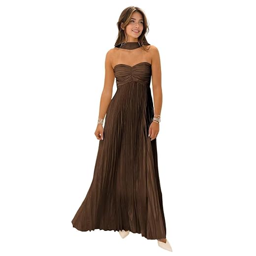 Women's Strapless Chiffon Bridesmaid Dresses with Scarf Long A-Line Pleated Formal Evening Dress WA096