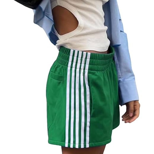 ABINGOO Women Athletic Sweat Shorts Side-Striped Y2k Summer Elastic Waist Workout Loose Wide Leg Lounge Shorts with Pockets