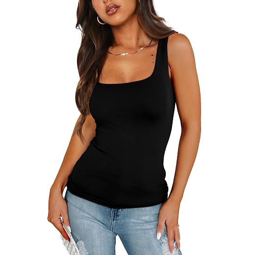 XIEERDUO Womens Square Neck Fitted Tank Tops Double Layer Seamless Slim Fit Shirts 2025 Basic Spring Summer