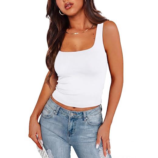 XIEERDUO Womens Square Neck Fitted Tank Tops Double Layer Seamless Slim Fit Shirts 2025 Basic Spring Summer
