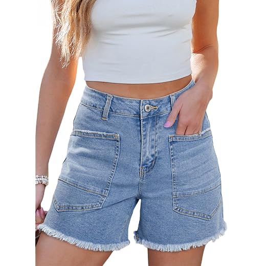 Sidefeel Womens Jean Shorts Casual Summer High Waisted Stretchy Raw Hem Denim Shorts with Pockets