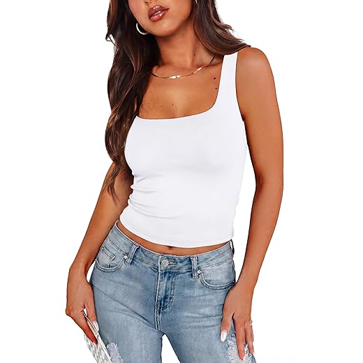 XIEERDUO Womens Square Neck Fitted Tank Tops Double Layer Seamless Slim Fit Shirts 2025 Basic Spring Summer