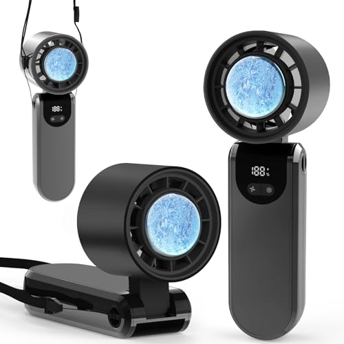 BCFHYK Portable Handheld Turbo Fan, 2025Upgraded Foldable Mini Personal Fan, Rechargeable 3-IN-1 Hand/Desk/Neck Fan Cooling Ice Fan,Travel Essentials Gifts for Women,Men, 12Hrs, 5000mAh, 100 Speeds