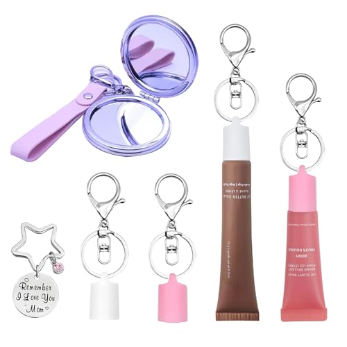 GRTWEEL 4Pack Keychain Cap Compatible with Summer Fridays 0.5 Oz Lip Balm & LANGIGE 0.35 oz Lip Balm, Portable Lip Gloss Holder Keychain with Mirror