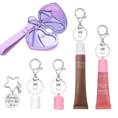 GRTWEEL Keychain Cap Compatible with Summer Fridays 0.5 Oz Lip Balm & LANGIGE 0.35 oz Lip Balm & ELF Reviver Melting, Portable Key Chain Cap with Mirror