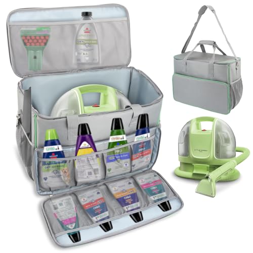 JAYOBGO Carrying Case for BISSELL Little Green Mini Clean Machine 4075, Large Storage Organizer Bag for Carpet Cleaner Attachments, Tools & Solution, Grey (Bag Only)