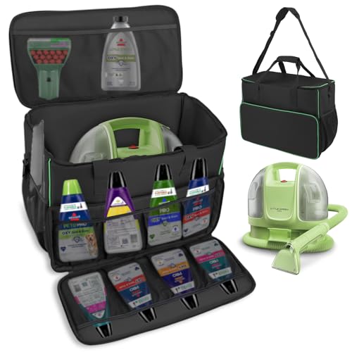 JAYOBGO Carrying Case for BISSELL Little Green Mini Clean Machine 4075, Large Storage Organizer Bag for Carpet Cleaner Attachments, Tools & Solution, Black (Bag Only)