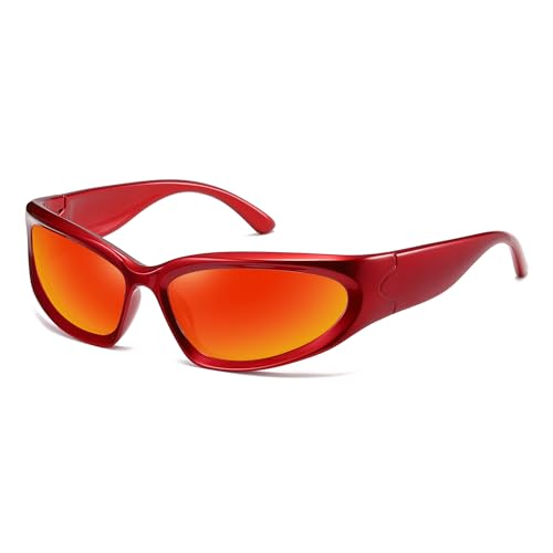 kimorn Y2K Wrap Around Polarized Sunglasses Womens men Swift Oval Fashion Sport Shades Sun Glasses K1273 (Red)