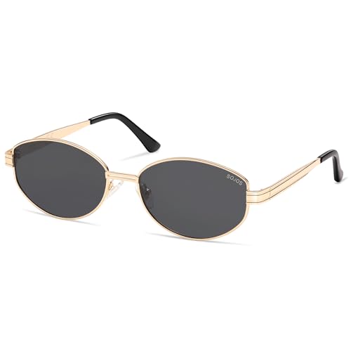 SOJOS Trendy Oval Polarized Sunglasses for Women Men, Retro Fashion Round Shades SJ1255, Gold/Grey