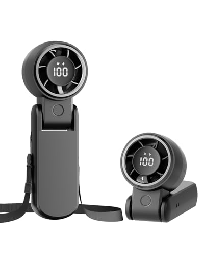 TriPole Portable Handheld Turbo Fan with Digital Display, 3-IN-1 Rechargeable Mini Travel Fan, Battery Operated, 190° Foldable for Desk & Neck, High Speed Personal Cooling Fans for Outdoor Trip Beach