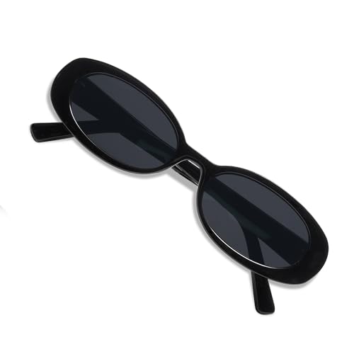 VANLINKER 90s Sunglasses for Women Men, Retro Oval Sunglasses Narrow Eyeglasses Polarized UV400 Protection (Black, Grey)