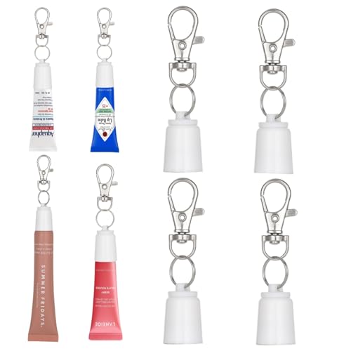 Veseek 4pcs Lip Gloss Keychain Holder Lip Balm Key Chain Cap Portable Lipgloss Holder Compatible with Summer Fridays 0.5oz & LANGIGE 0.35oz & Aquaphor 0.35oz @ Jack Black 0.25oz(white)