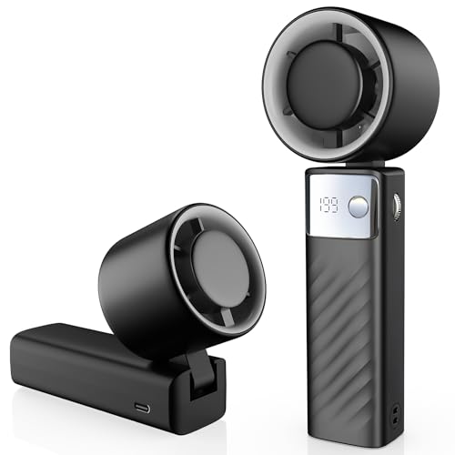 YOSHENMO Portable Handheld Turbo Fan - Foldable Mini Fan with Air Turbo Tech, 1-199 Speed Adjustment, 20H Runtime, LED Display, Battery-Powered for Indoor/Outdoor Use, Dark Black