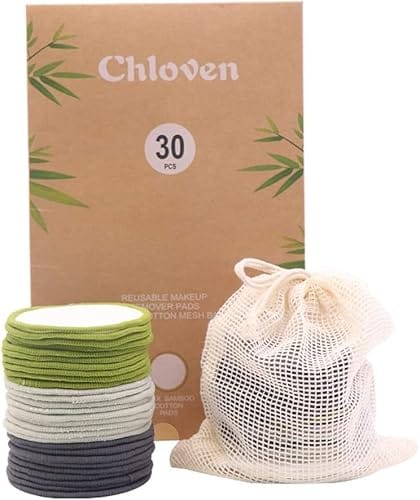 Chloven 30 Pack Reusable Makeup Remover Pads — Soft, Scrub, Charcoal: DITCH Disposable Cotton